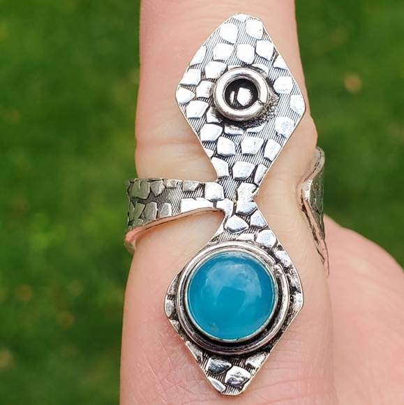 New Unique Chalcedony Open Cuff Silver Ring. - Picture 5 of 16